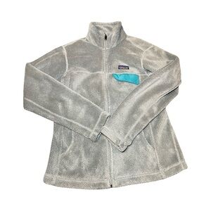 Patagonia Women's Fleece Sz M Grey & Teal Re Tool Zip Jacket, Fluffy Soft Winter